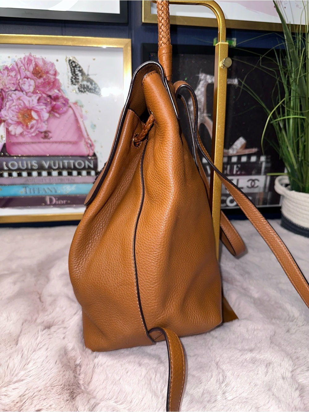 🎒 Tory Burch Thea Leather Backpack – Cognac Brown - Picture 3 of 16